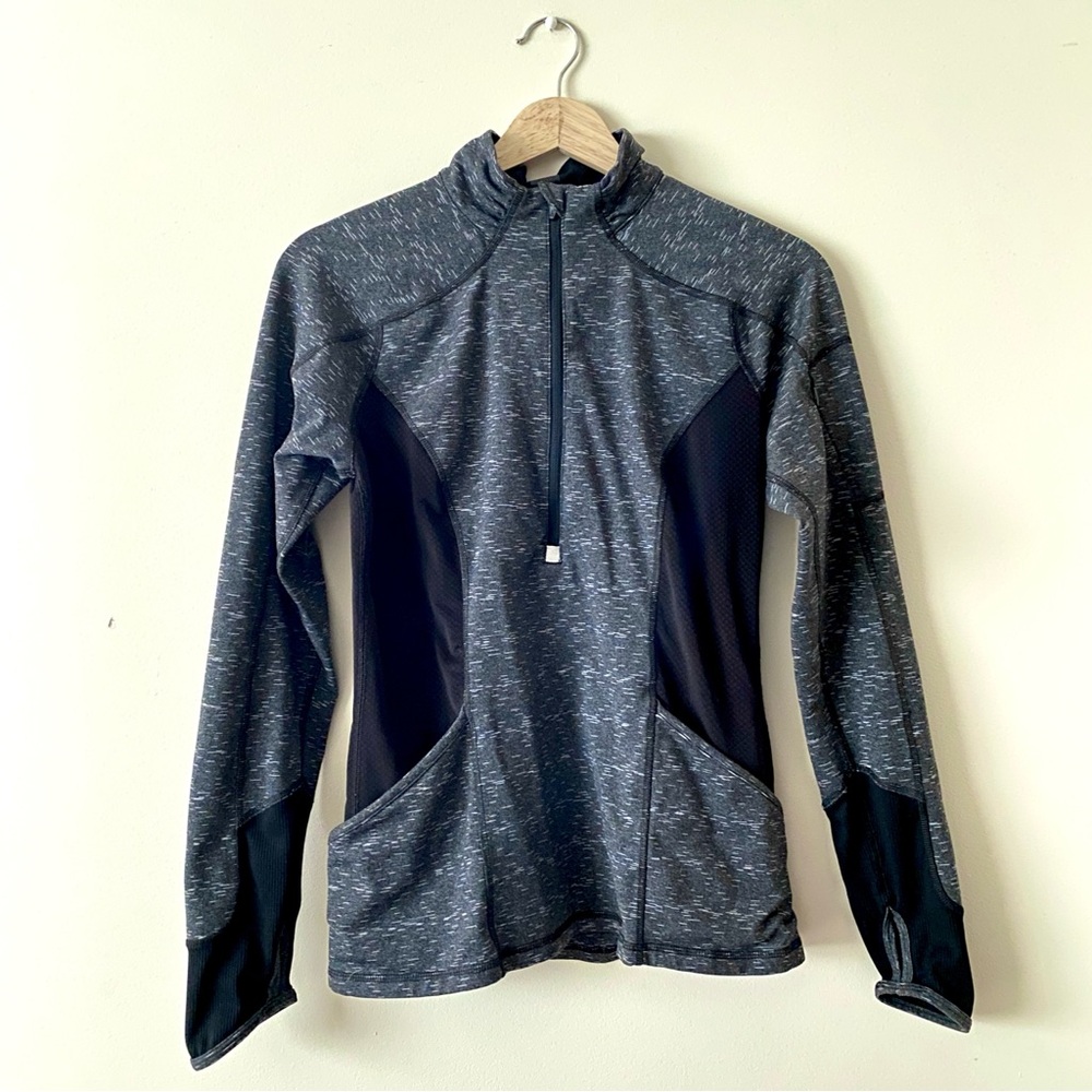 Lucy Black Gray Tech Space Dye Half Zip Running Athletic Pullover Size S/M